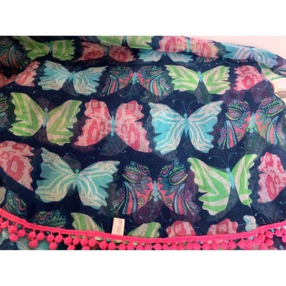Mudpie Womens Pink Green Blue Butterfly Scarf  20" x 66" - Picture 12 of 12